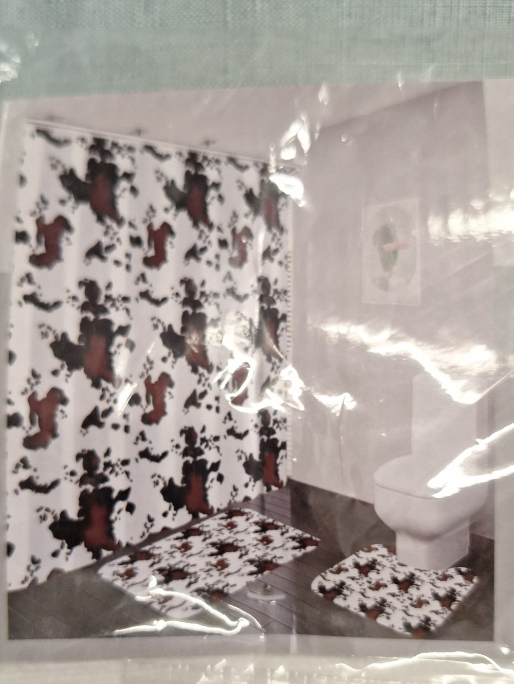 Cow Print Bathroom Shower Curtain Set - Black & White